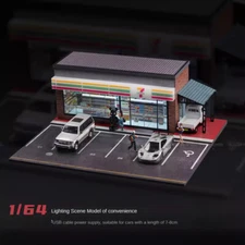 Diorama 1/64 Diecast Garage Model LED Convenience Store Parking Lot Scene Model