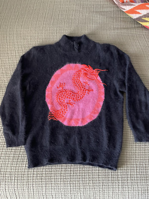 Vintage Angora Dragon Sweater S-M Mondi Black Red Pink EUC