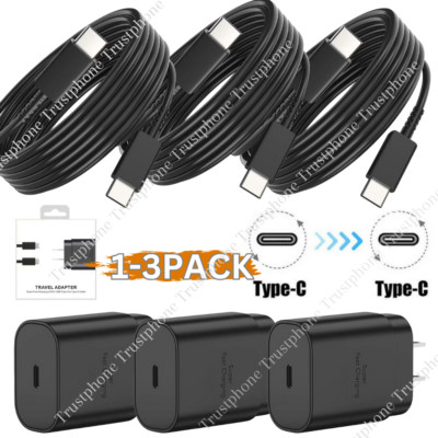 25W Super Fast Charger Set USB C Wall Block TypeC to C Cable For Samsung Adapter