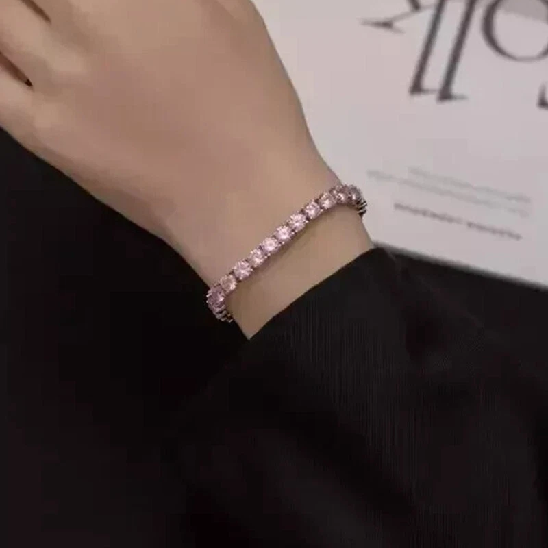 Brazalete Tenis Belleza Zafiro Rosa Creado en Laboratorio Redondo 9CT Acabado Oro Blanco 14k Foto 4 de 4