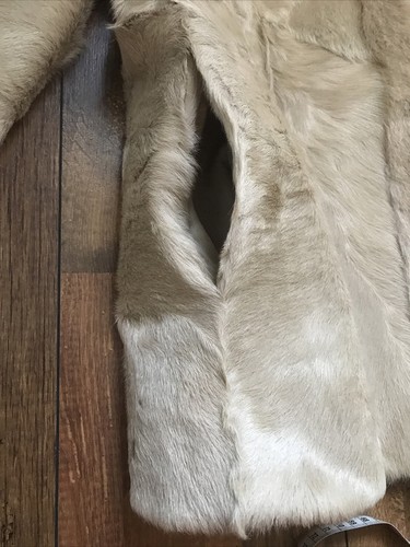VINTAGE Real Fur Beige Jacket With High Collar And Metal Clip Fastenings Size 14 - Picture 21 of 24