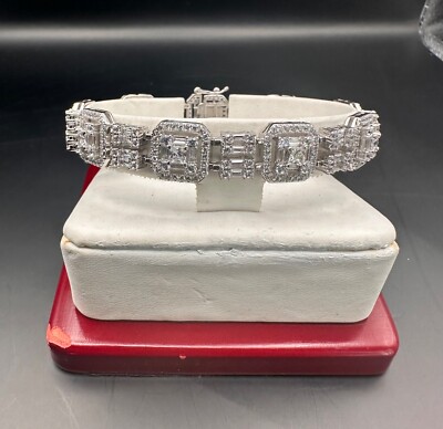 Gorgeous Sterling Silver Cubic Zirconia  Box Closure Bracelet 7'' inch