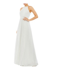 MAC DUGGAL PLEATED HALTER NECK WHITE CHIFFON GOWN 10
