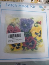 LATCH HOOK PILLOW KIT PANSIES FLOWERS 17X 17 INCHES