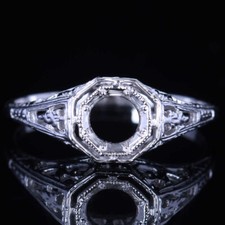 SILVER 925 5MM ROUND CUT VINTAGE FILIGREE FASHION SEMI MOUNT SETTING RING 6.5