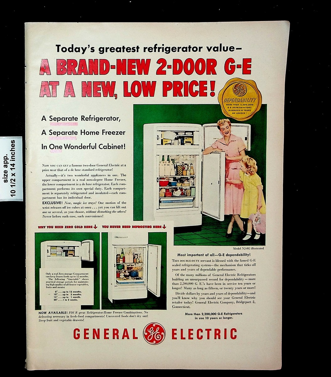1950 GE General Electric 2-Door Refrigerator Freezer Home Vintage