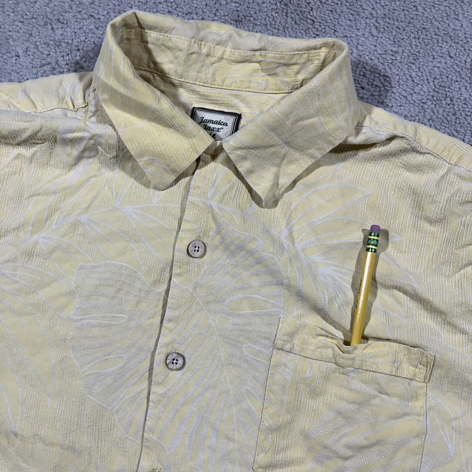 Camisa de campamento hawaiana de seda Jamaica Jaxx para hombre grande amarilla floral flores tropicales Foto 3 de 4