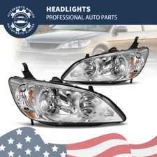 Headlights for 2004-2005 Honda Civic 2/4 Door Chrome Housing Amber Corner Lamps