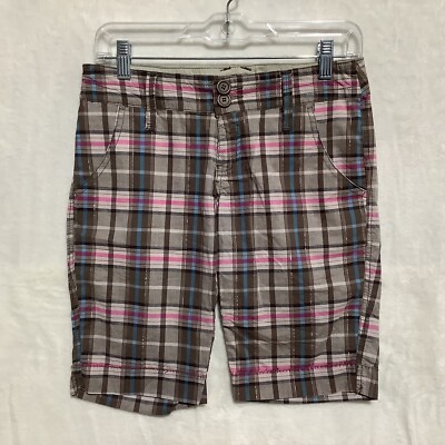 OTB One Tuff Babe Plaid Shorts Pockets Brown Tan Pink Blue ''Soft-Stretch'' Size 3