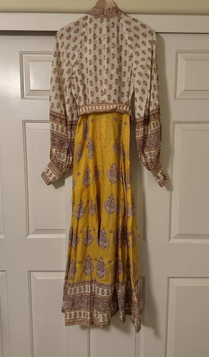 Zimmermann New Bonita Paisley Buttoned Long Dress Linen Midi