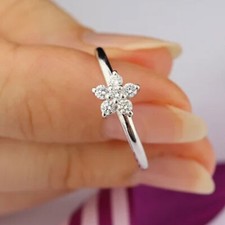 Round Diamond Daisy Flower Cluster Wedding Engagement Ring 14K White Gold Over