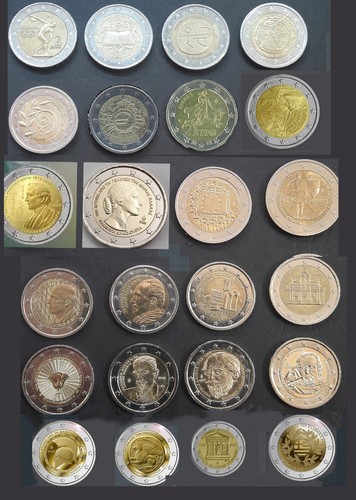 GREECE COINS, 2 EUROS, SET COMMEMORATIVE ISSUES, VG-F, 24 ITEMS (2002-2023)