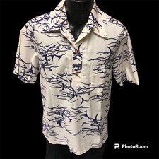 Vtg 70's Sidan Men's Hawaii SMOCK White Purple FLORAL Polo HAWAIIAN Shirt L
