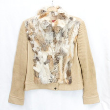 Vgt Jennifer J Real Leather Rabbit Fur Cream Sweater Jacket Y2k Hip Hop Glam L