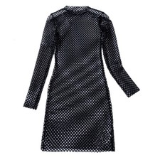 Women See Through Mesh Dress Sheer Fishnet Long Sleeve Beach Cover Up Plus Size