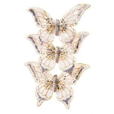 Goldener Schmetterling Weihnachtsdekoration 14,5 cm Packung x3