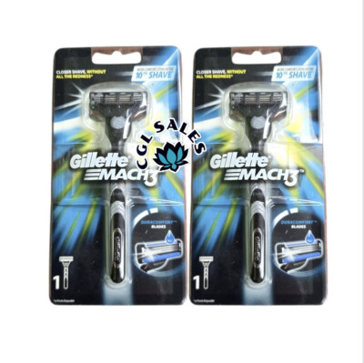 2PK Gillette Mach3 Razor Handle Safety 1 Pre-loaded Cartridge Mach3 New