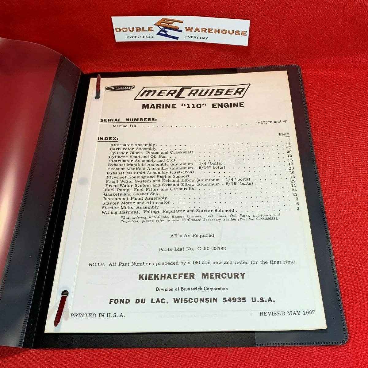 マーキュリーコスメティック Vintage May 1967 Mercury MerCruiser Marine 110 Engine Parts Manual
