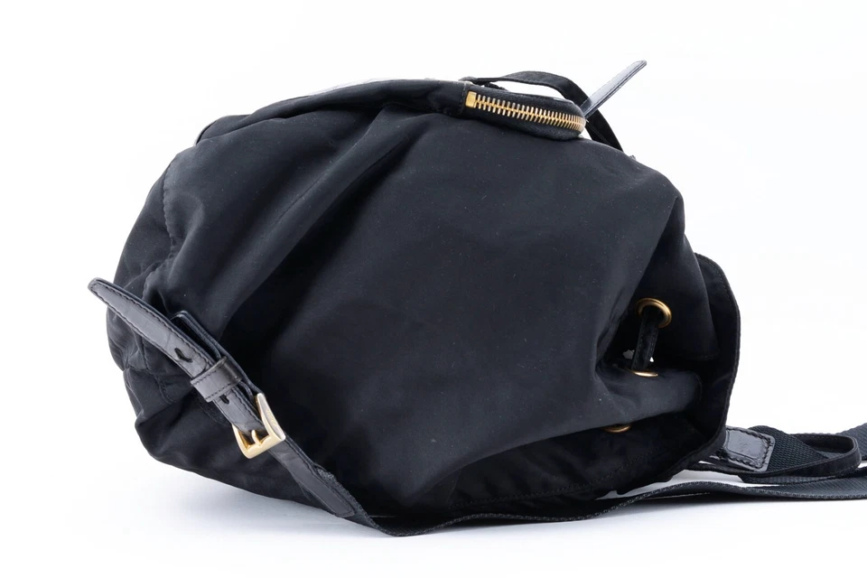 PRADA Tessuto Nylon Backpack Daypack Stamping Black Gold Leather Authentic - Image 4 of 4