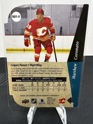 💥2023-24 Upper Deck Series 2 Rookie Die-Cut Matthew Coronato RC Calgary Flames - Picture 2 of 2
