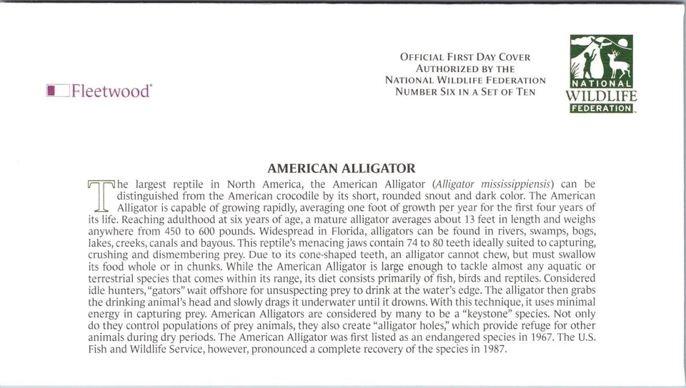 FDC 2006 SC #4099i Fleetwood Cachet, American Alligator - Naples FL - J18485 - Image 2 of 2