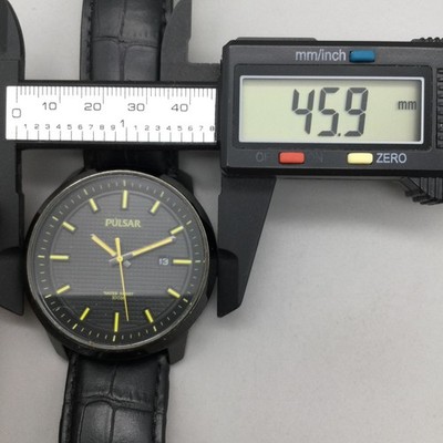 Pulsar Watch Mens 46mm Black Dial Date VJ42-X051 Leather Band New