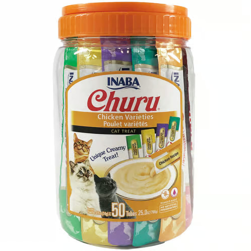 4 packs - INABA Churu Cat Treats, Grain-Free, Lickable, 50 tubes