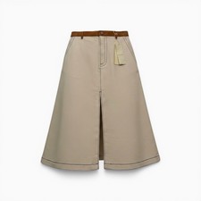 Marni SS24 Canvas A-Line Skirt Size 8 Snow Ivory Brown Waist Contrast Stitch NWT
