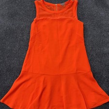 Vince Camuto Dress Womens 10 Orange Sleeveless Sheer Yoke Drop Waist Flounce Hem