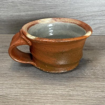 Small Pottery Tea Cup Glazed Inside Mug Mini Soup Bowl Earth Tones Signed