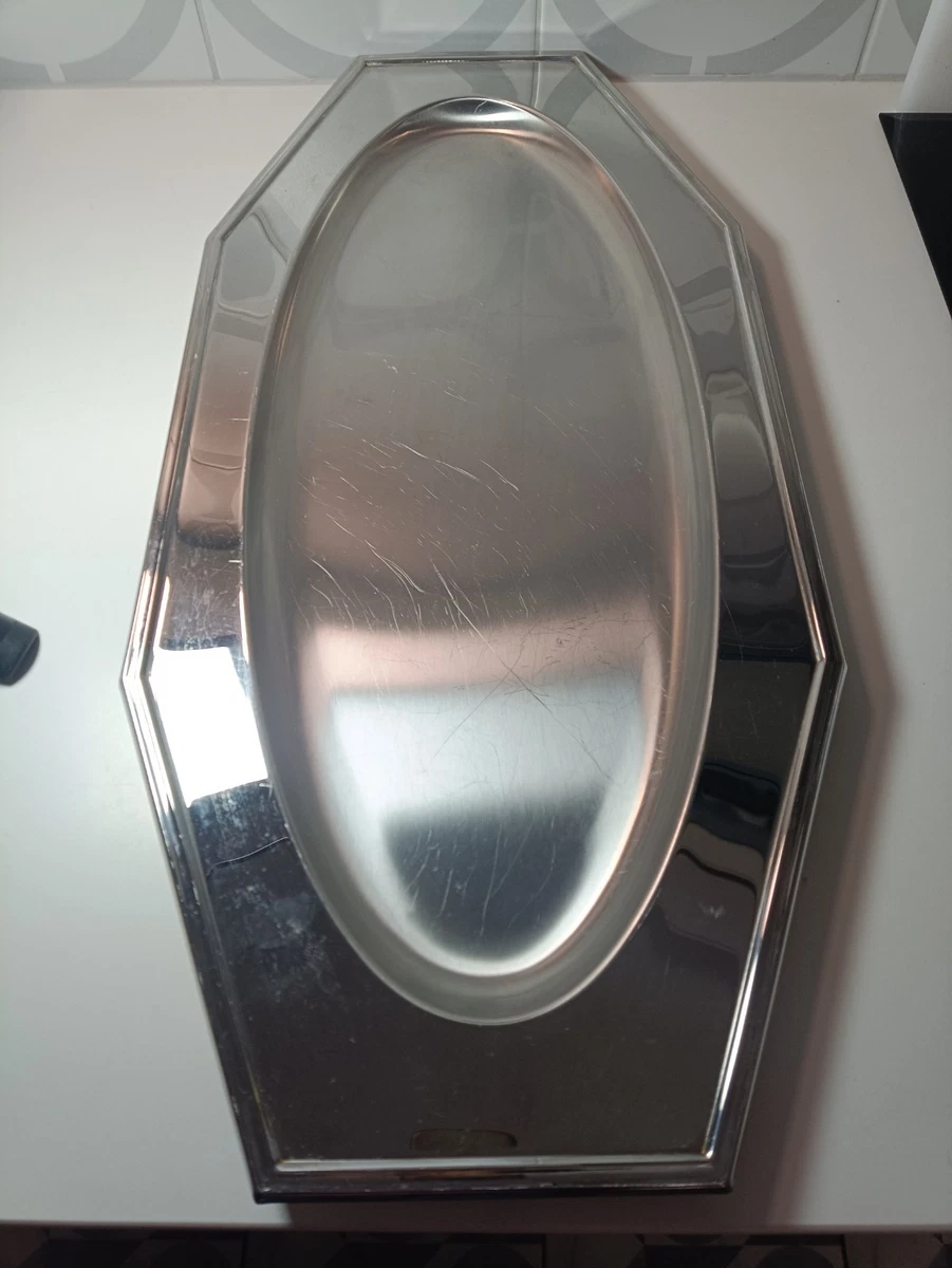 Plateau de Service Rond en Inox Martelé 32cm Argent - Maison