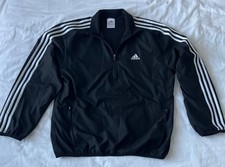 Men  s Adidas 1/4 Zip Pullover Jacket, 3 Stripe Black, Medium, Pristine Condition