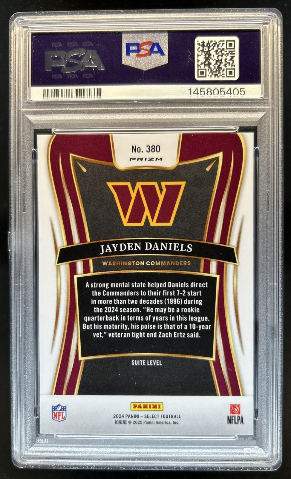 2024 Panini Select Jayden Daniels Suite Cosmic Rookie RC #380 Commanders PSA 10 view 2