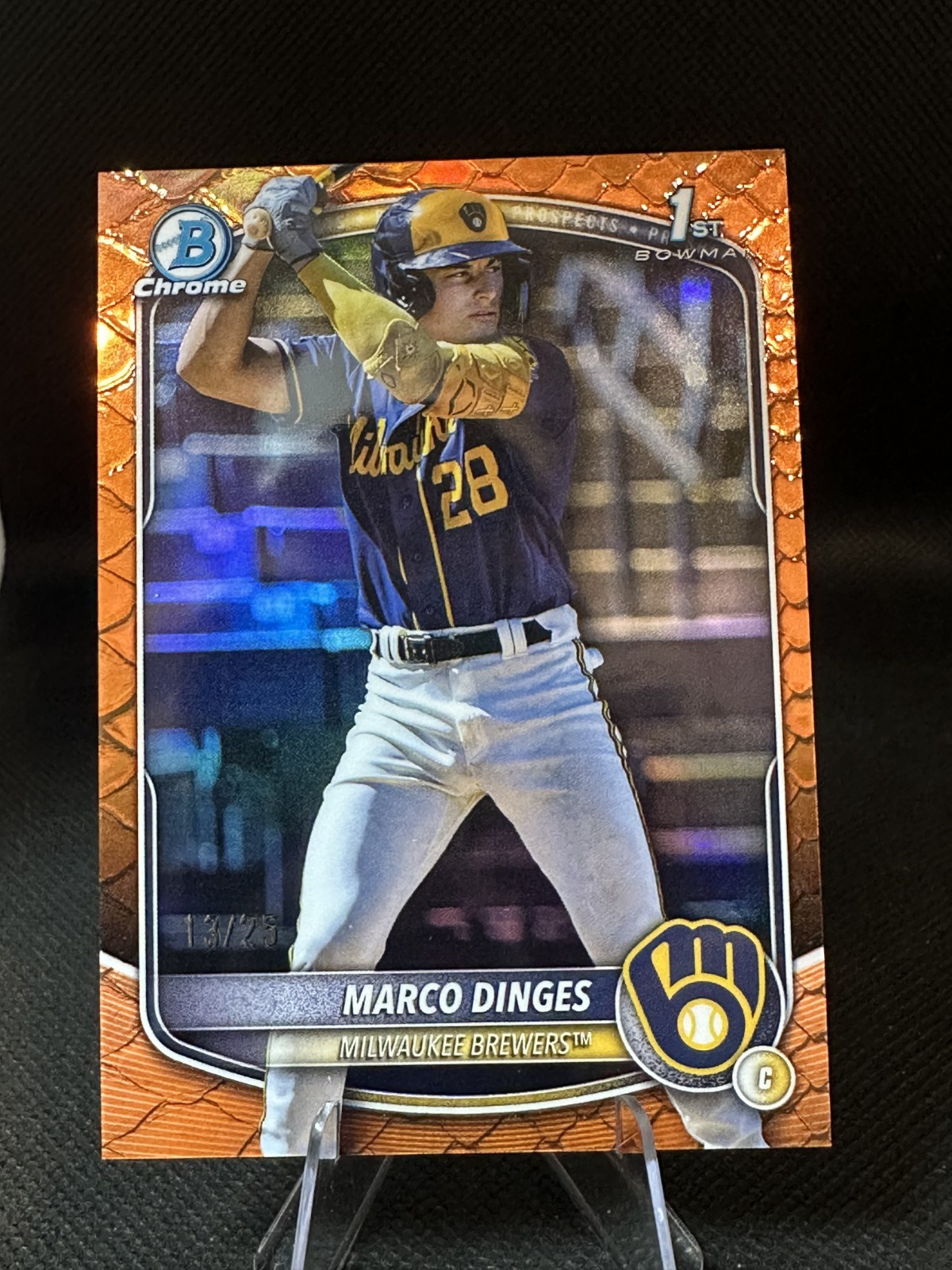 MARCO DINGES 2025 BOWMAN CHROME 1ST ORANGE REPTILIAN BREWERS #/25 BCP-183