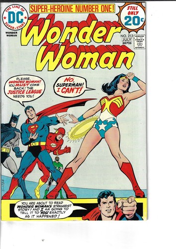 Wonder Woman 212 Superman Batman Flash VG/F 1974 Glossy