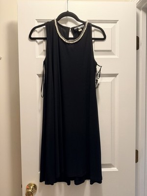 NWT Karl Lagerfeld Elegant Black Pearl-Embellished Dress Size 8 READ DESCRIPTION