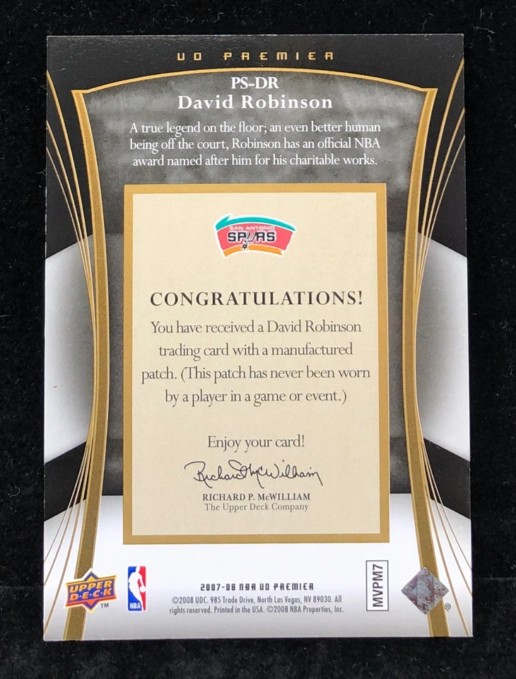 Parches de costura 2007-08 Upper Deck Premier David Robinson Roy #10/25 Foto 2 de 2