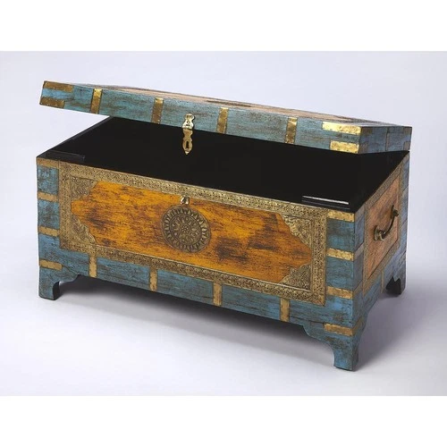 Nador Hand-Painted Brass Inlay Storage Trunk Coffee Table, Assorted - Picture 11 of 11