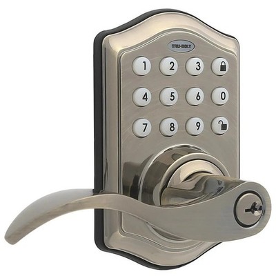 True Bolt Brass Classic Electronic Keypad & Key Lock Entry Door Lever Handle Kit