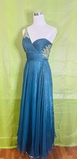 Cache Women's Size 2 Gown Teal Embellished One Shoulder Maxi Prom Y2K Dress VTG