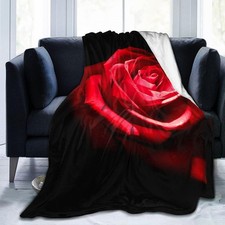 Red Black Rose Stylish Flower Flannel Throw Blanket 50x40 Inch Soft Bed