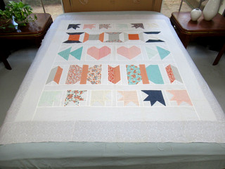 Vintage 80s Cotton Machine Pieced SAMPLER Quilt TOP: Hearts Butterflies Spools