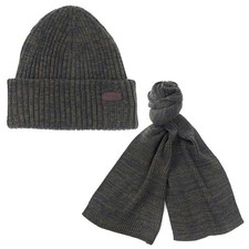 Barbour Men's Crimdon Beanie & Scarf Gift Set Olive Twist