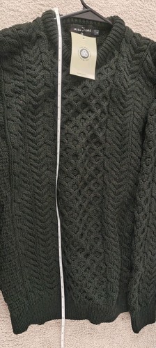 NUEVO CON ETIQUETAS, Tienda Irlandesa 100% Lana Merino Para Hombres Suéter Aran Tradicional Bosque Verde Oscuro - Imagen 4 de 4