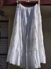 Vtg Ralph Lauren White Textured Cotton Boho Layered Women's Maxi Skirt 8