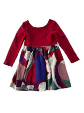 Tea Girls Size 4 Red Multicolor Long Sleeve Holiday Dress