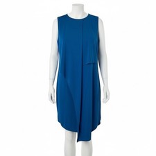 Adrianna Papell Blue Drape Sleeveless Cocktail Semi Formal Knee Length Dress