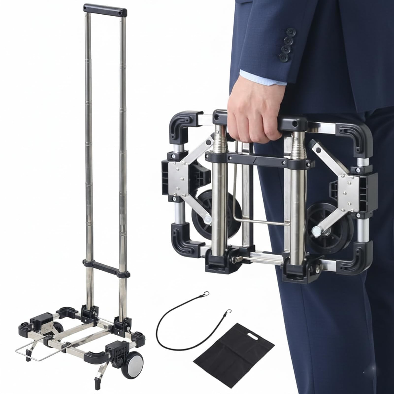 Cart With 2 Wheels Foldable, Purse Trolley, Portable Travel Dolly Com...