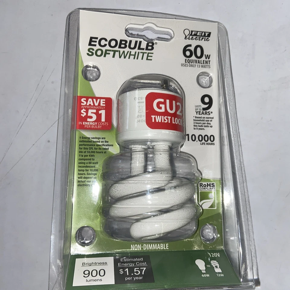 BPESL13T/GU24 Feit Electric General purpose Light Bulb Soft White 60W Equivalent - Image 2 of 2