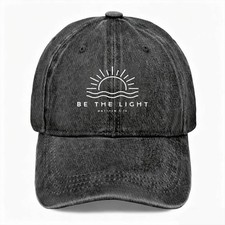 Unisex Inspirational Christian Washed Baseball Cap Be The Light Adjustable Hat